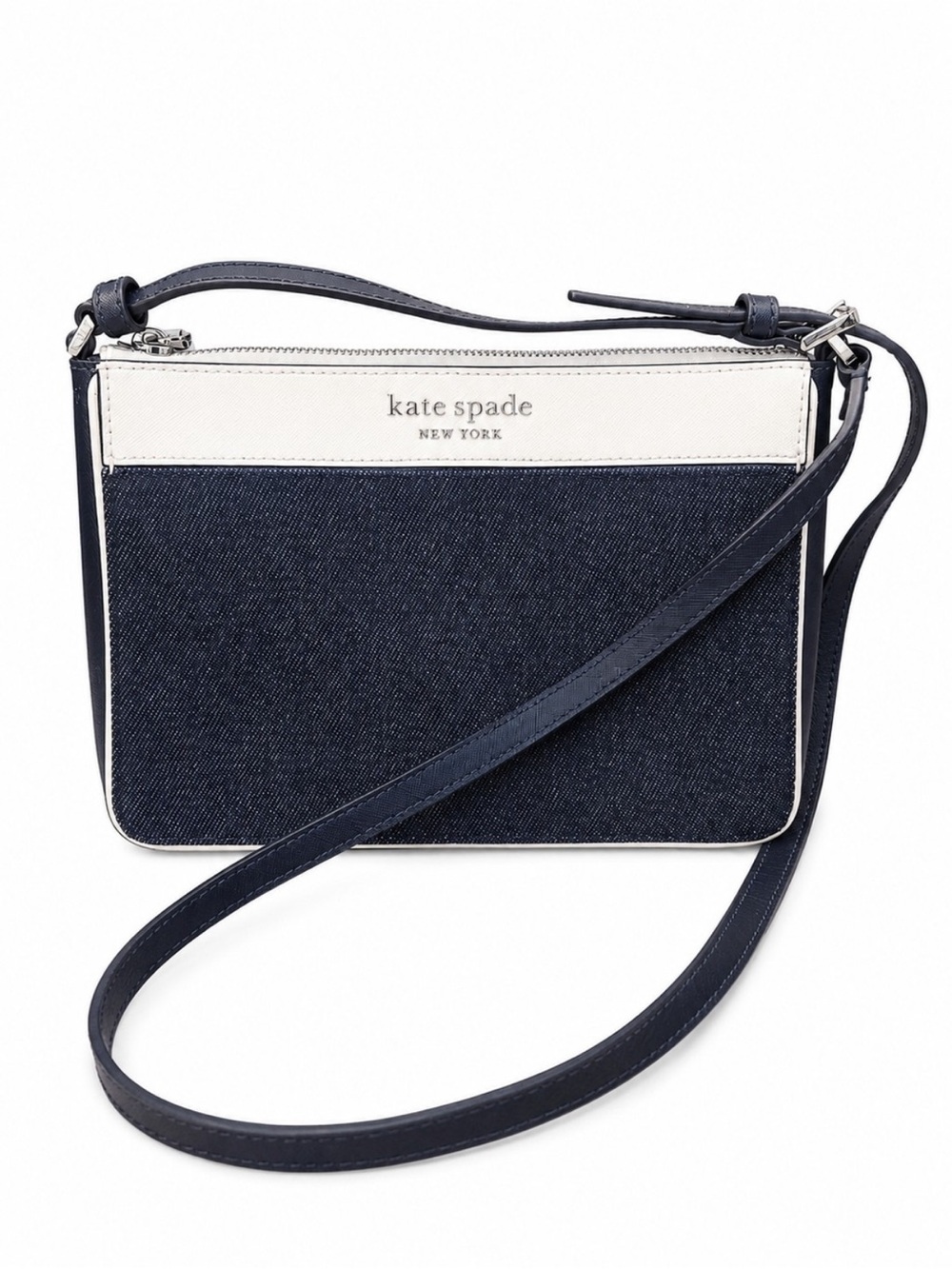 kate spade denim and white leather colorblock crossbody bag